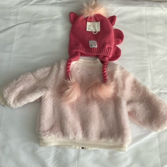 Cat & Jack Soft Pink Coat w/ Unicorn Hat  Set Bundle - Picture 5 of 6